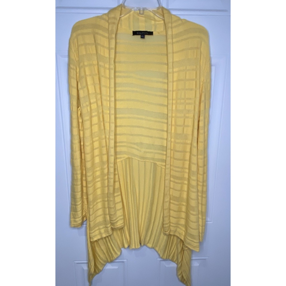 Evan Picone Women's Large Yellow Open Front Accordion Cardigan Sweater